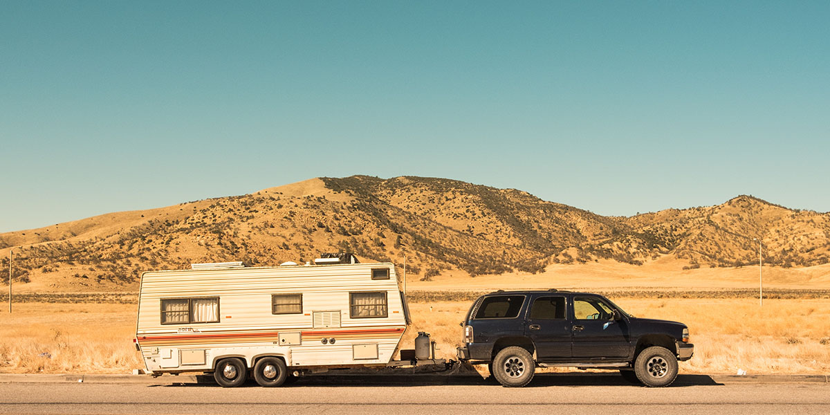 Insured caravan towed on a road